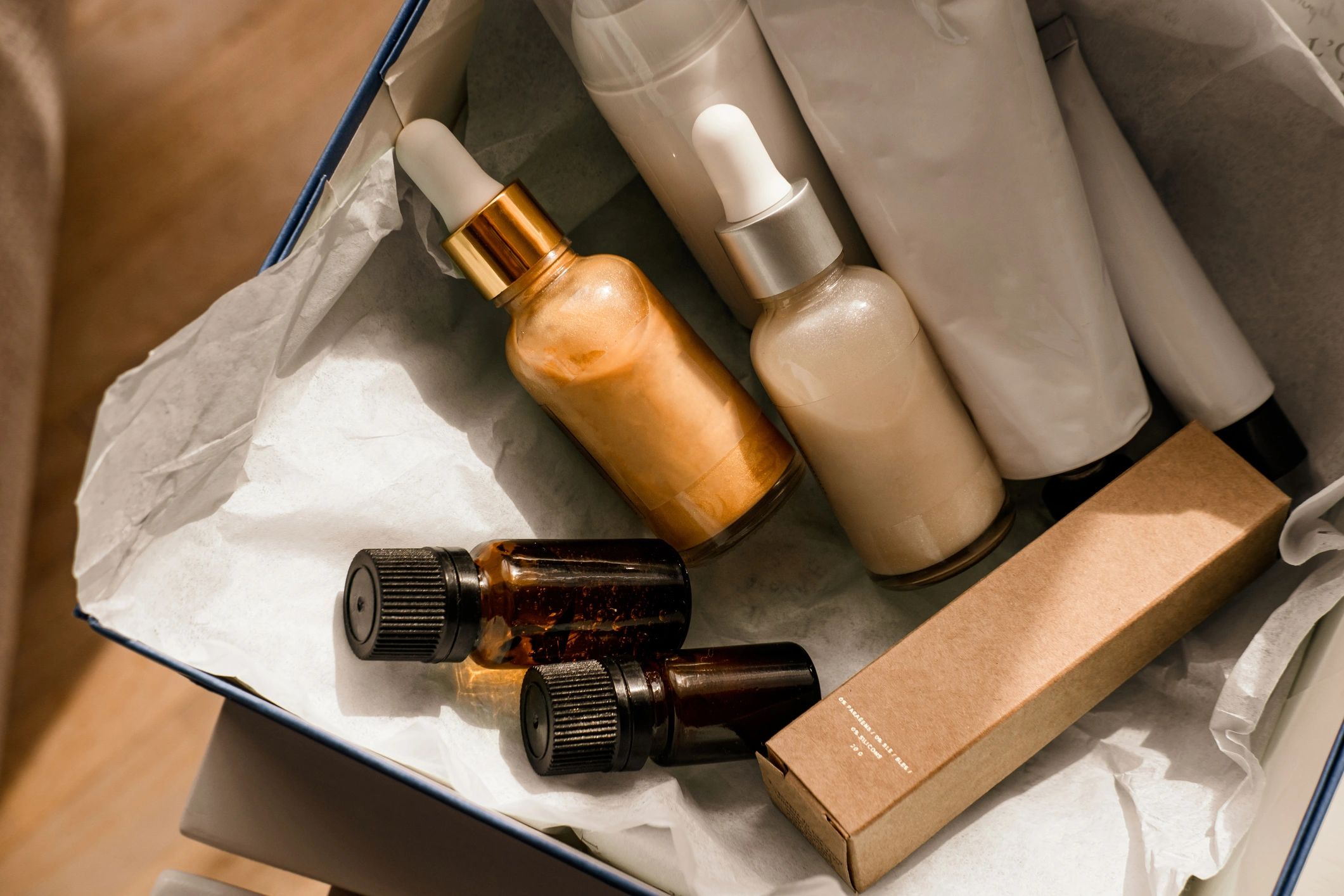 Minimal skincare set flat lay