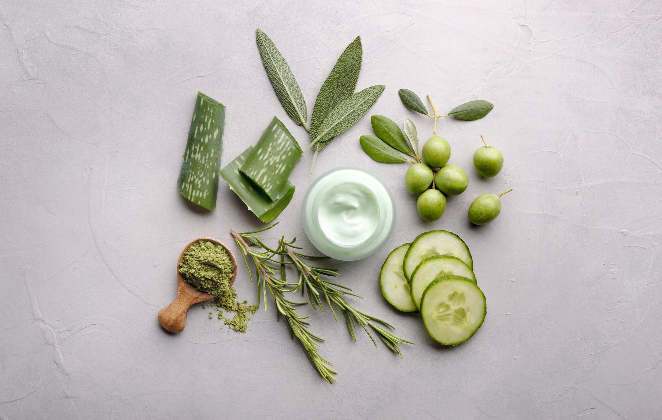 Minimal skincare flatlay with clean, natural ingredients